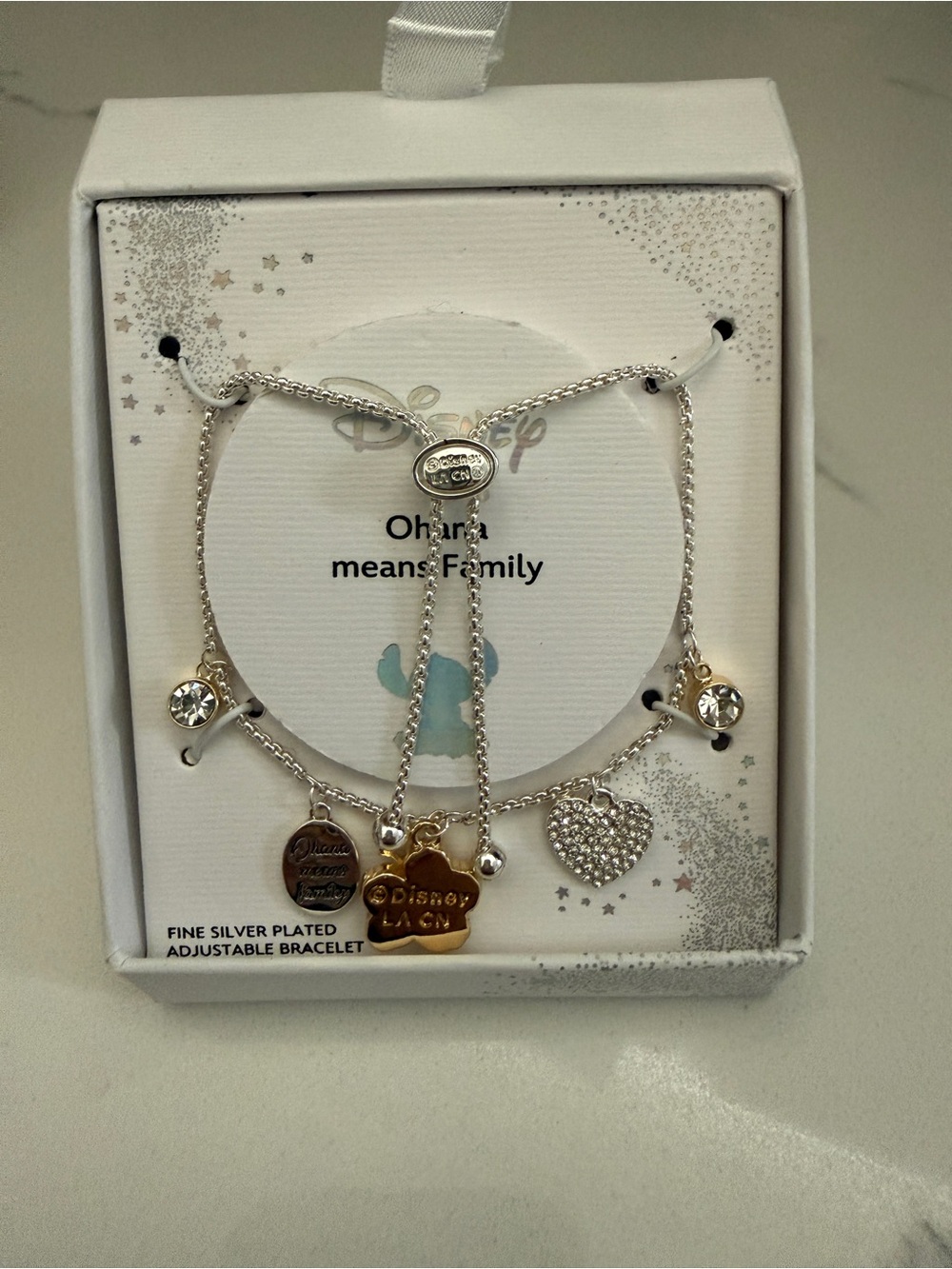 Disney Two-Tone Silver and Gold Charm Bracelet with Crystal Heart